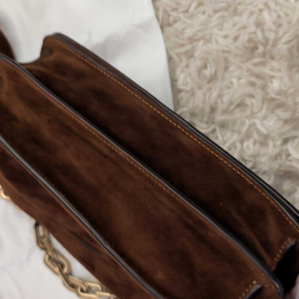 Coach Chain Tabby Shoulder Bag Brown Suede - Picture 7 of 7